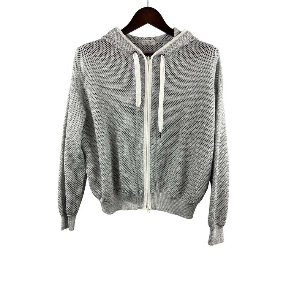 Women’s Brunello Cucinelli XS Silver Mesh Knit Zip-Up Hoodie